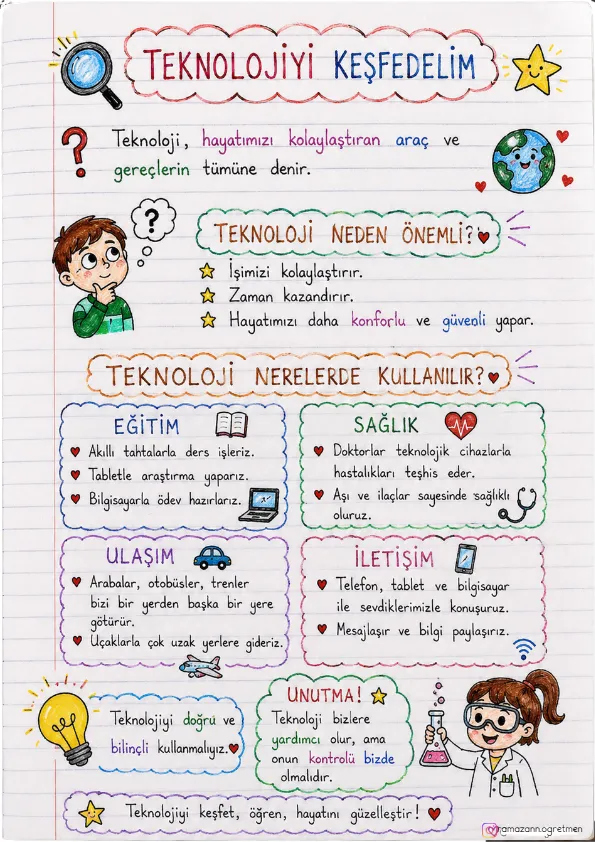 1. Sınıf Hayat Bilgisi Teknolojiyi Keşfedelim Defter Notu Ve Görselleri