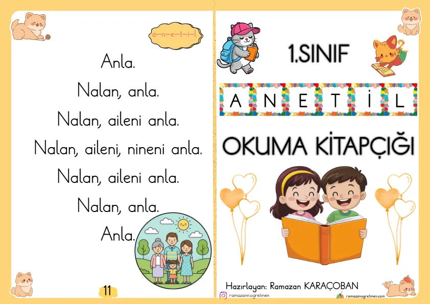 1. Sınıf İlk Okuma Yazma 1. Grup A-N-E-T-İ-L Okuma Kitapçığı (PDF)