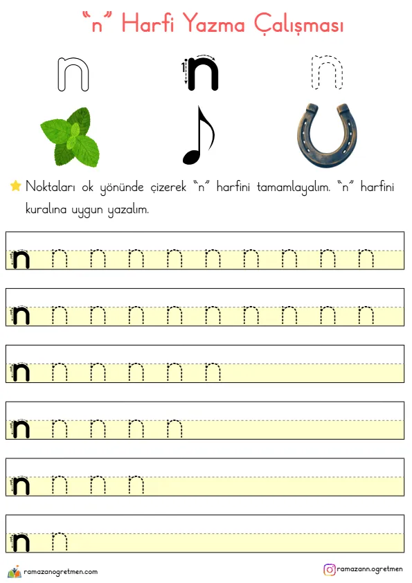 1. Sınıf İlk Okuma Yazma N Sesi Büyük Ve Küçük Harf Yazma Çalışma Kağıdı 2 Sayfa (PDF)