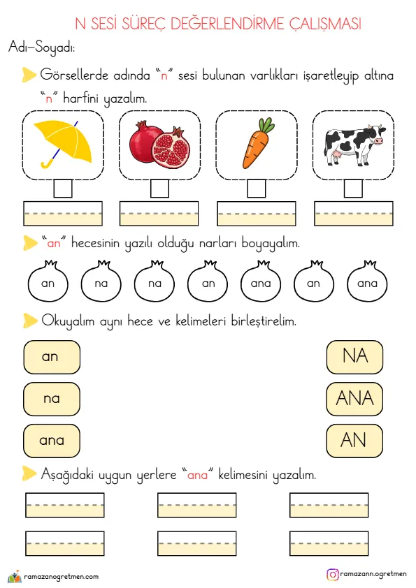 1. Sınıf İlk Okuma Yazma N Sesi Süreç Değerlendirme Çalışma Kağıdı Ve 25 Kişilik Ölçeği, 2 Sayfa (PDF) - Sayfa 1 A4 Baskıya Hazır PDF 1. Sınıf İlk Okuma Yazma N Sesi Süreç Değerlendirme Çalışma Kağıdı Ve 25 Kişilik Ölçeği, 2 Sayfa (PDF) - MEB 2026-2027 Müfredatına Uygun İlkokul PDF Çalışma Kağıdı ve Etkinliği