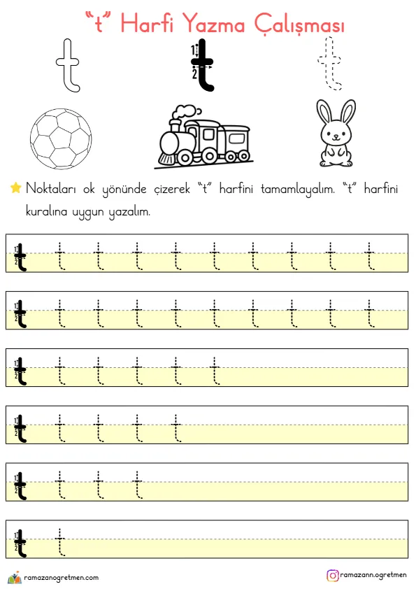 1. Sınıf İlk Okuma Yazma T Sesi Yazma Çalışması Kağıdı 2 Sayfa (PDF)
