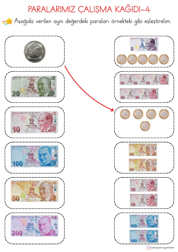 1. Sınıf Matematik Paralarımız Çalışma Kağıdı-4