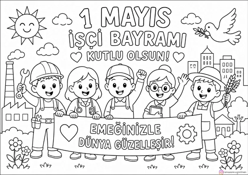 1 Mayıs Emek ve Dayanışma Günü Boyama Görselleri 5 Sayfa