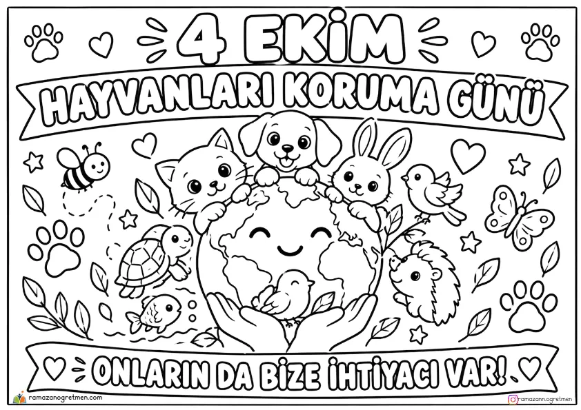 4 Ekim Hayvanları Koruma Günü Boyama Sayfaları Ve Sınıf Etkinlikleri – 10 Farklı Tasarım (PDF) - Sayfa 1 A4 Baskıya Hazır PDF 4 Ekim Hayvanları Koruma Günü Boyama Sayfaları Ve Sınıf Etkinlikleri – 10 Farklı Tasarım (PDF) - MEB 2026-2027 Müfredatına Uygun İlkokul PDF Çalışma Kağıdı ve Etkinliği