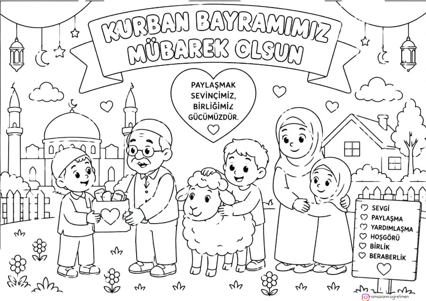 Kurban Bayramı 5 Farklı Boyama Görselleri