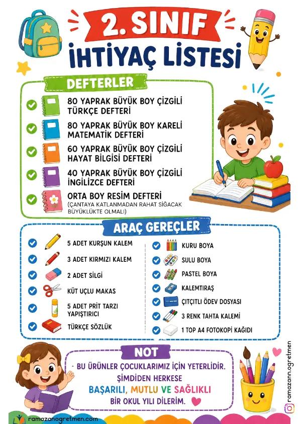 2. Sınıf İhtiyaç Listesi 2026-2027