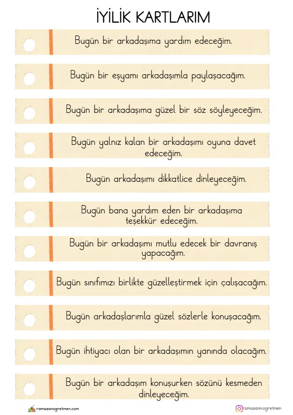 Mayamız Birlik İlk Dersimiz Kardeşlik Teması İyilik Kartları Etkinliği – 11 Kart (Pdf) - Öğretmen Onaylı A4 Çıktı ve PDF Mayamız Birlik İlk Dersimiz Kardeşlik Teması İyilik Kartları Etkinliği – 11 Kart (Pdf) - MEB 2026-2027 Müfredatına Uygun İlkokul Kırtasiye İhtiyaç Listesi