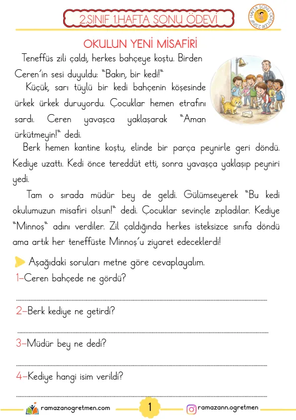 2. Sınıf 1. Hafta Sonu Ödevi (PDF) - Sayfa 1 A4 Baskıya Hazır PDF 2. Sınıf 1. Hafta Sonu Ödevi (PDF) - MEB 2026-2027 Müfredatına Uygun İlkokul PDF Çalışma Kağıdı ve Etkinliği